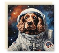 ALLTRADE Greeting Card for any Occassion. Cocker Spaniel Space Dog Astronaut, Blank Inside with Ivory Envelope. Square 148 x 148 mm, FSC® Certified, MADE IN BRITAIN® with Solar Energy