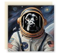 ALLTRADE Greeting Card for any occassion. Space Dog Black Lab Astronaut, blank Inside with Ivory Envelope. Square 148 x 148 mm, FSC® Certified, MADE IN BRITAIN® with Solar Energy (Black Labrador)