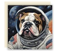 ALLTRADE Greeting Card for any occassion. Space Dog Bulldog Astronaut, blank Inside with Ivory Envelope. Square 148 x 148 mm, FSC® Certified, MADE IN BRITAIN® with Solar energy (Bulldog)