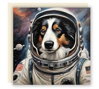 ALLTRADE Greeting Card for any occassion. Space Dog Collie Astronaut, blank Inside with Ivory Envelope. Square 148 x 148 mm, FSC® Certified, MADE IN BRITAIN® with Solar Energy (Collie)