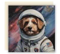 ALLTRADE Greeting Card for any occassion. Space Dog Jackapoo Astronaut, blank Inside with Ivory Envelope. Square 148 x 148 mm, FSC® Certified, MADE IN BRITAIN® with Solar energy (Jackapoo)