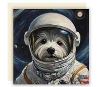 ALLTRADE Greeting Card for any occassion. Space Dog Westie Astronaut, blank Inside with Ivory Envelope. Square 148 x 148 mm, FSC® Certified, MADE IN BRITAIN® with Solar Energy (Westie)