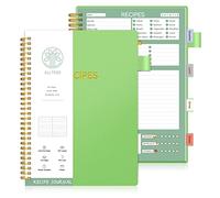 ALLTREE Blank Recipe Notebook, Spiral Personal Cookbook with 15 Tabs, 120 Pages Recipe Organizer, Green (7"x10")
