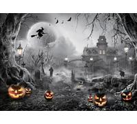 Alltten 7X5FT Halloween Backdrop Halloween Haunted Graveyard Scene Photography Backdrop Halloween Theme Party Backdrop Full Moon Scary Night Castle Pumpkins Party Background F117