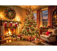 Alltten 82.6''x59'' Christmas Backdrops Christmas Photo Backdrop Fireplace Backdrop Fondo de Navidad para fotografía Holiday Banner Xmas Party Decoration F358
