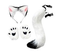 AlluraPet Cat Ears and Tail Set with Paw Gloves for Party Dress Up, Cosplay, Stage Shows and Carnival- White