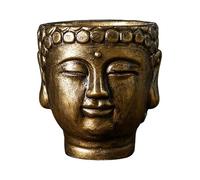AlluraPet Cement Buddha Head Planter Pot for Plants - Concrete Plant Container with Drainage Hole - Desktop Zen Garden Decor for Home Kitchen Office- Bronze