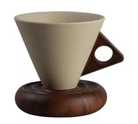 AlluraPet Ceramic Coffee Cup with Saucer Set, 3.15inch and 3.74inch Espresso Cups with Wooden Saucers, Multi-Purpose for Latte, Cappuccino, Tea, Home and Office Use- L