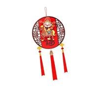 AlluraPet Chinese New Year Hanging Decoration 3D Shaking Head God of Wealth Ornament, Electric Bobblehead Wooden Hanging Decor for Home Office Shop