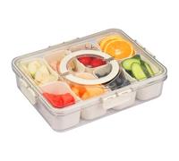 AlluraPet Divided Serving Tray with Lid and Handle Portable Snack Box Storage Container for Fruit Veggie Candy Organizer Clear