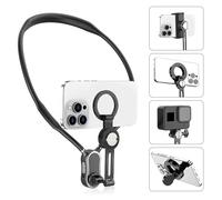 AlluraPet Magnetic Neck Mount for Phones 4 in 1 Hand Free Chest Stand Video Recording POV Vlog Flexible for Smartphone with Spring Clip and Action Camera Holder