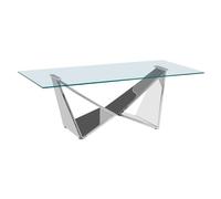 alluras clear glass coffee table with silver wing metal frame