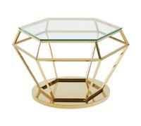 alluras large clear glass end table with diamond gold frame