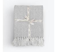Allure Audley Cotton Herringbone Throw Blanket - Eco Friendly, 100% Recycled Cotton Chevron Throw, Soft & Breathable, Perfect for Armchair, Couch, Bed & Snuggling (Light Grey, 150 x 200cm)