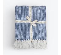 Allure Audley Cotton Herringbone Throw Blanket - Eco Friendly, 100% Recycled Cotton Chevron Throw, Soft & Breathable, Perfect for Armchair, Couch, Bed & Snuggling (Blue, 150 x 200cm)