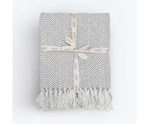 Allure Audley Cotton Herringbone Throw Blanket - Eco Friendly, 100% Recycled Cotton Chevron Throw, Soft & Breathable, Perfect for Armchair, Couch, Bed & Snuggling (125 x 150cm, Light Grey)