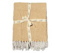 Allure Audley Herringbone Sofa Throw 100% Cotton - Ribbon Tied Breathable Chevron Throw Blanket for Couch, Bed, Travel, Gifting (Mustard, 125 x 150cm)