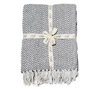 Allure Audley Herringbone Sofa Throw 100% Cotton - Ribbon Tied Breathable Chevron Throw Blanket for Couch, Bed, Travel, Gifting (Charcoal, 150 x 200cm)