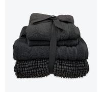 Allure Bath Fashions Chenille Bobble Bath Mat & Towels Gift Set, 2 Hand Towels, 1 Bath Towel, & 1 Bathroom Door Mat, Must-Have Bathroom Accessory Set, Charcoal Grey