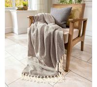 Allure Audley Herringbone Sofa Throw 100% Cotton - Ribbon Tied Breathable Chevron Throw Blanket for Couch, Bed, Travel, Gifting (Charcoal, 125 x 150cm)