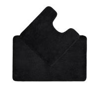 Allure Luxury Two Piece Bath & Toilet Mat Set, Non-Slip, Deep Pile Soft & Absorbent Microfibre, Quick Dry, Easy Care (Black)