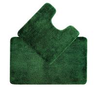 Allure Luxury Two Piece Bath & Toilet Mat Set, Non-Slip, Deep Pile Soft & Absorbent Microfibre, Quick Dry, Easy Care (Dark Green)