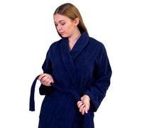 Allure Terry Towelling Bathrobe - 100% Cotton Unisex Shawl Robe for Men, Women (L/XL, Navy)