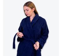 Allure Terry Towelling Bathrobe - 100% Cotton Unisex Shawl Robe for Men, Women (S/M, Navy)