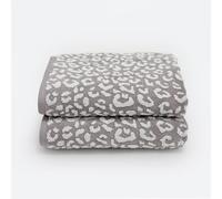 Allure Bath Fashions Luxury Zero Twist Pack of 2 Leopard Print Bath Towels 70 x 120cm in Grey/White - 100% Cotton, Super Soft, Absorbent & Quick Dry, Plush 500GSM Bathroom Towels with Hanging Loop