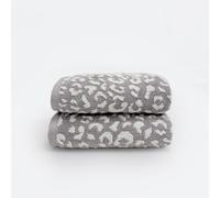 Allure Bath Fashions Luxury Zero Twist Pack of 2 Leopard Print Hand Towels 50 x 85cm in Grey/White - 100% Cotton, Super Soft, Absorbent & Quick Dry, Plush 500GSM Bathroom Towels with Hanging Loop