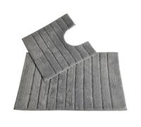Allure Ribbed Design 2 Piece Bath and Pedestal Toilet Mat Set, 100% Cotton (Dove Grey)