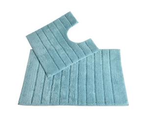 Allure Bath Fashions Ribbed Two Piece Bath Mat & Toilet Mat Set - Duckegg