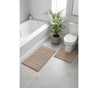Allure Ribbed Design 2 Piece Bath and Pedestal Toilet Mat Set, 100% Cotton (Mocha)