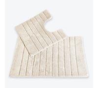 Allure Ribbed Design 2 Piece Bath and Pedestal Toilet Mat Set, 100% Cotton (Cream)