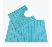 Allure Ribbed Design 2 Piece Bath and Pedestal Toilet Mat Set, 100% Cotton (Turquoise)
