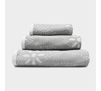Allure Floral Geo Design Pack of 2 Bath Towels 70 x 125cm - 100% Cotton Patterned Jacquard Bathroom Towels (Dove Grey)