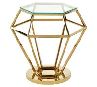 Allure Diamond Cut Small End Table - Clear Glass - Gold Base