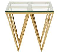 Allure End Table - Square - Clear Glass - Gold Prismatic Legs