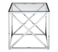 Allure End Table - Square - Clear Glass - Silver Cross Base
