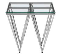 Allure End Table - Square - Clear Glass - Silver Prismatic Legs