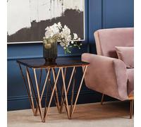 Allure End Table - Square - Glass - Rose Gold Prismatic Legs