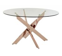 Allure Glass and Rose Gold Intersected 4 Seater Round Dining Table