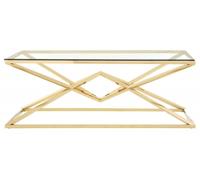 Allure Glass Coffee Table with Champagne Gold Geometric Corseted Base