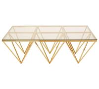 Allure Glass Coffee Table with Gold Spike Triangle Base