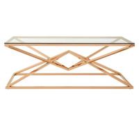 Allure Glass Coffee Table with Rose Gold Geometric Corseted Base