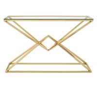 Allure Glass Console Table with Champagne Gold Geometric Corseted Base