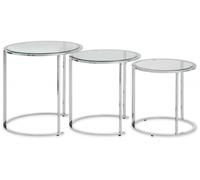 Allure Glass Round Nest of 3 Tables with Silver Base