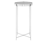 Allure Grey Mirrored Glass Tall Round Side Table with Nickel Legs