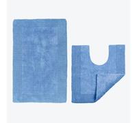 Allure Heavyweight 2 Piece Bath and Pedestal Mat Set, 100% Cotton, Reversible, Large Size (Cornish Blue)