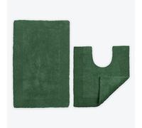 Allure Heavyweight 2 Piece Bath and Pedestal Mat Set, 100% Cotton, Reversible, Large Size (Dark Green)